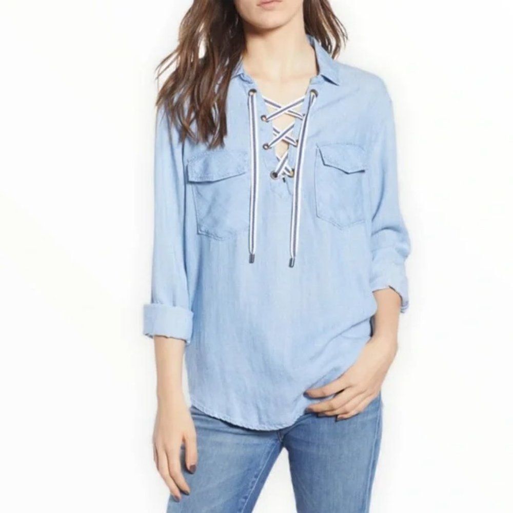 Rails 'Matea' Lace-up Blouse: size XXS in Light Blue